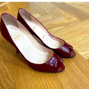 Burgundy Peeptoe Louboutin  style shoe. 37.5